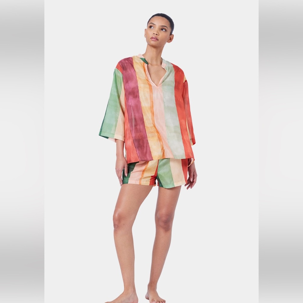 Ginia Laos Stripe Cotton Tunic and Shorts, NWT